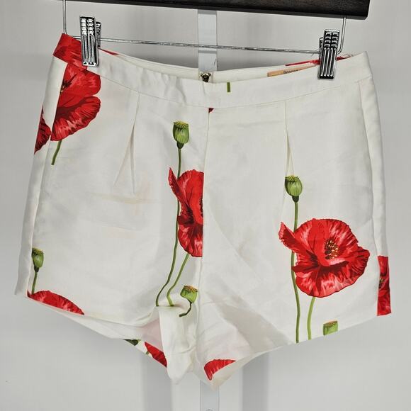 Banana USA Womens Sz S Poppy Flower Print Chino Shorts White Red NEW - Picture 1 of 5